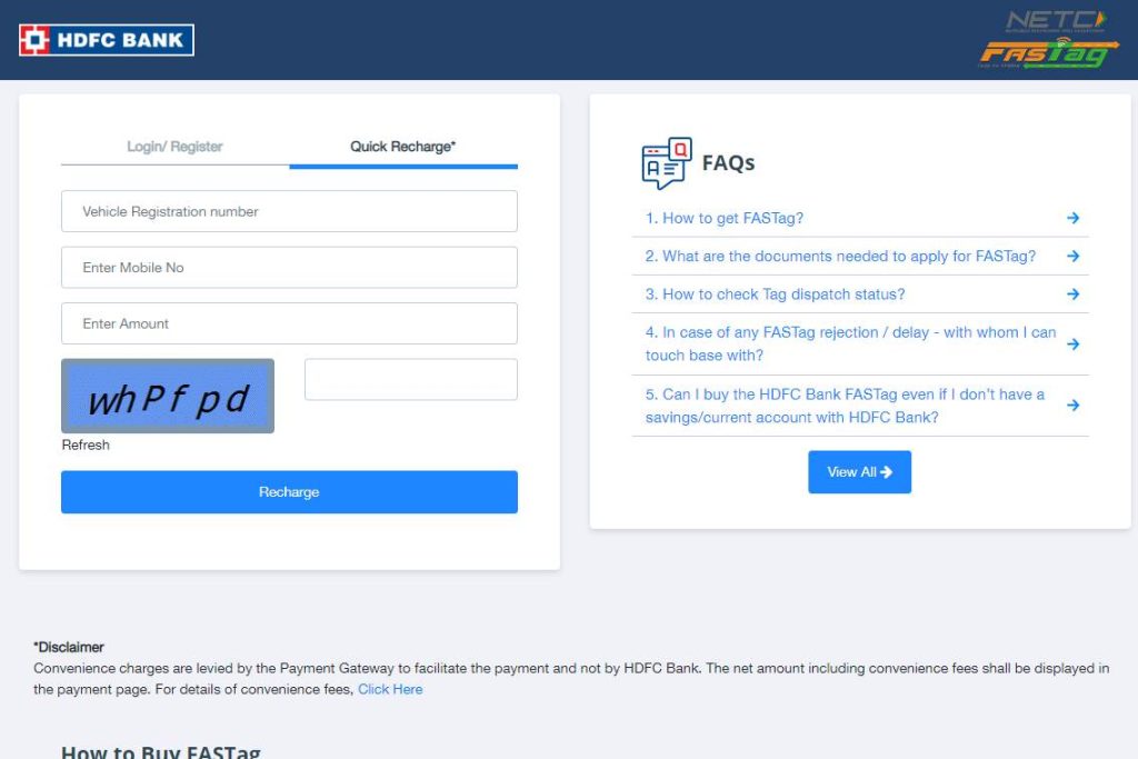 How to Recharge HDFC FASTag